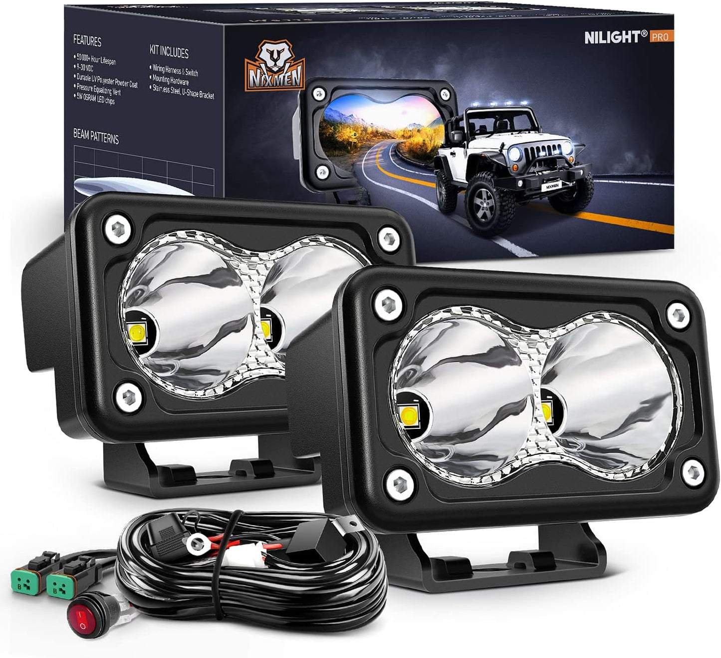 Nilight 3 Inch Motorcycle LED Pods - 1300LM Super Spotlight