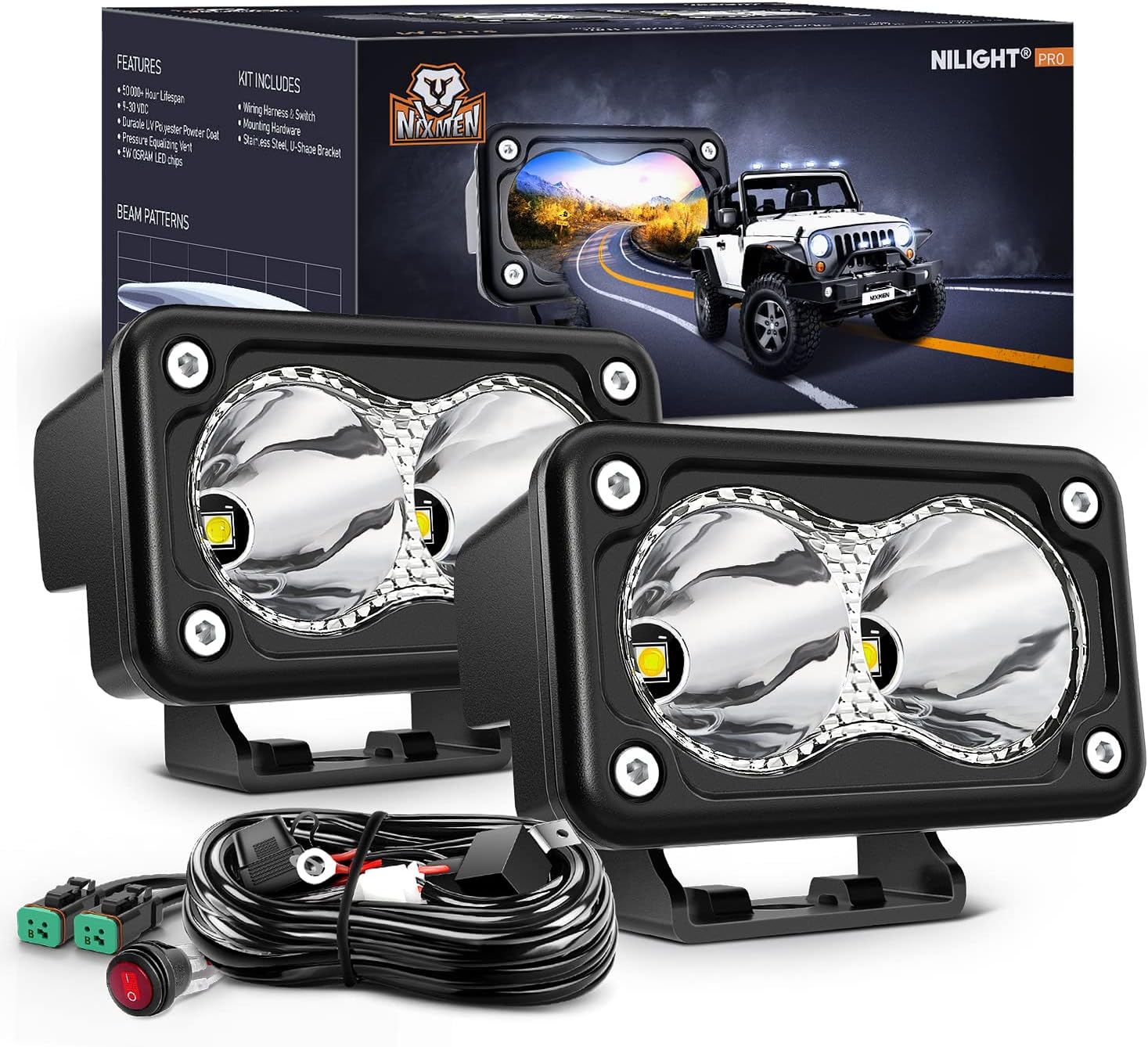 Nilight 3 Inch Motorcycle LED Pods - 1300LM Super Spotlight