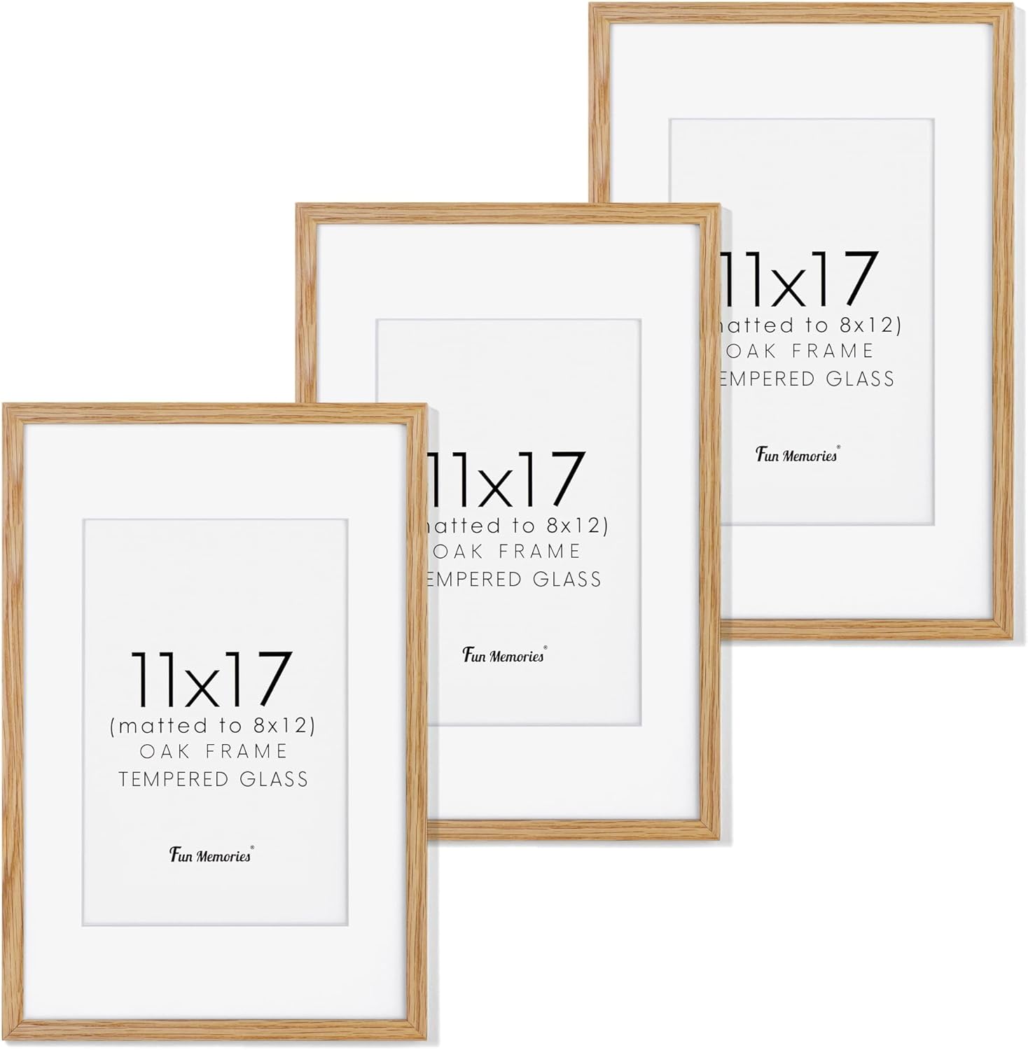 11x17 Picture Frame Set of 3, Solid Oak Wood Photo Frame