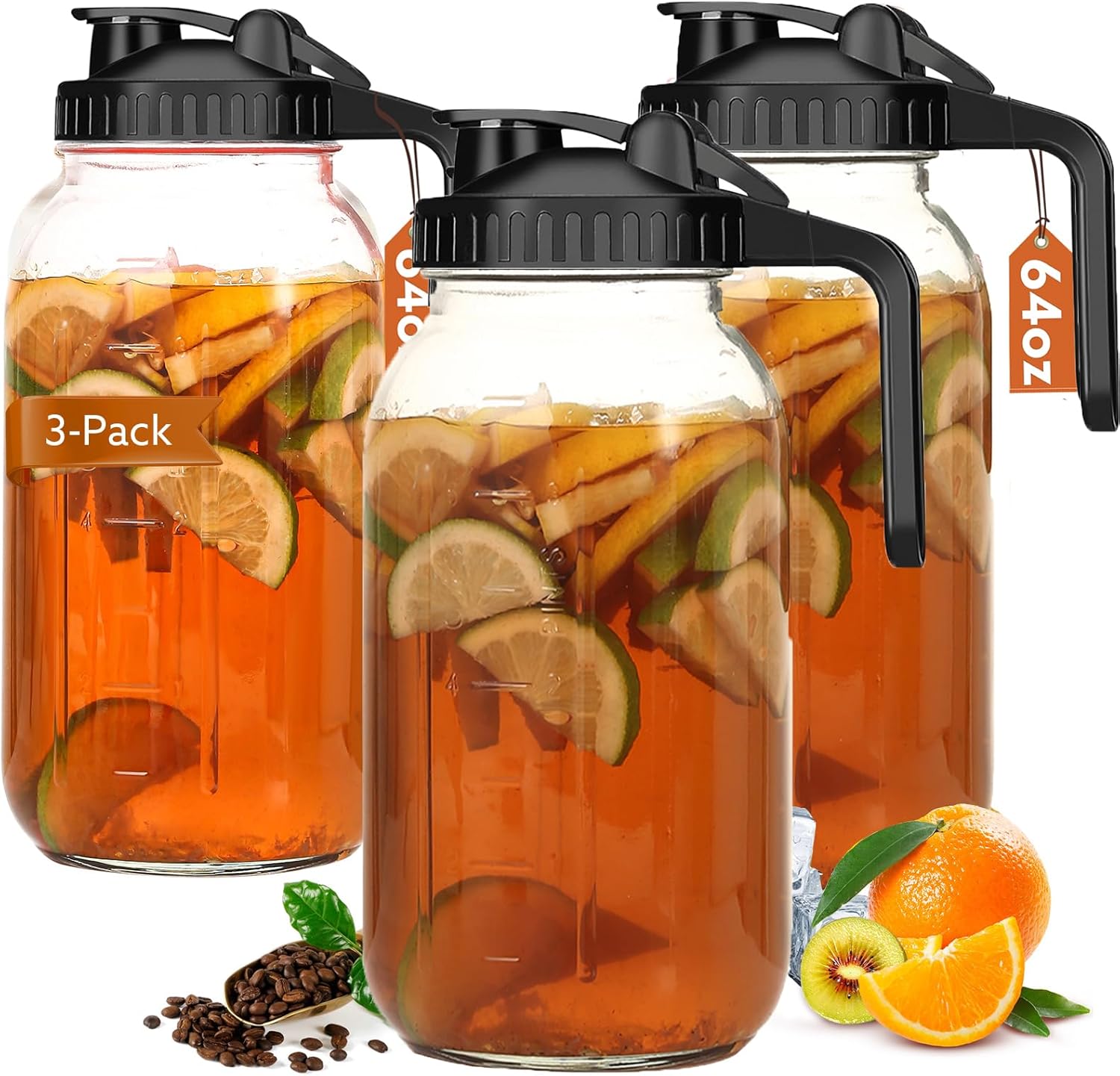 64 OZ Glass Pitcher with Lid for Cold Brew Coffee and Juice