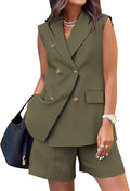 2 Piece Outfits For Women Summer 2025 - Sleeveless Blazer & Shorts