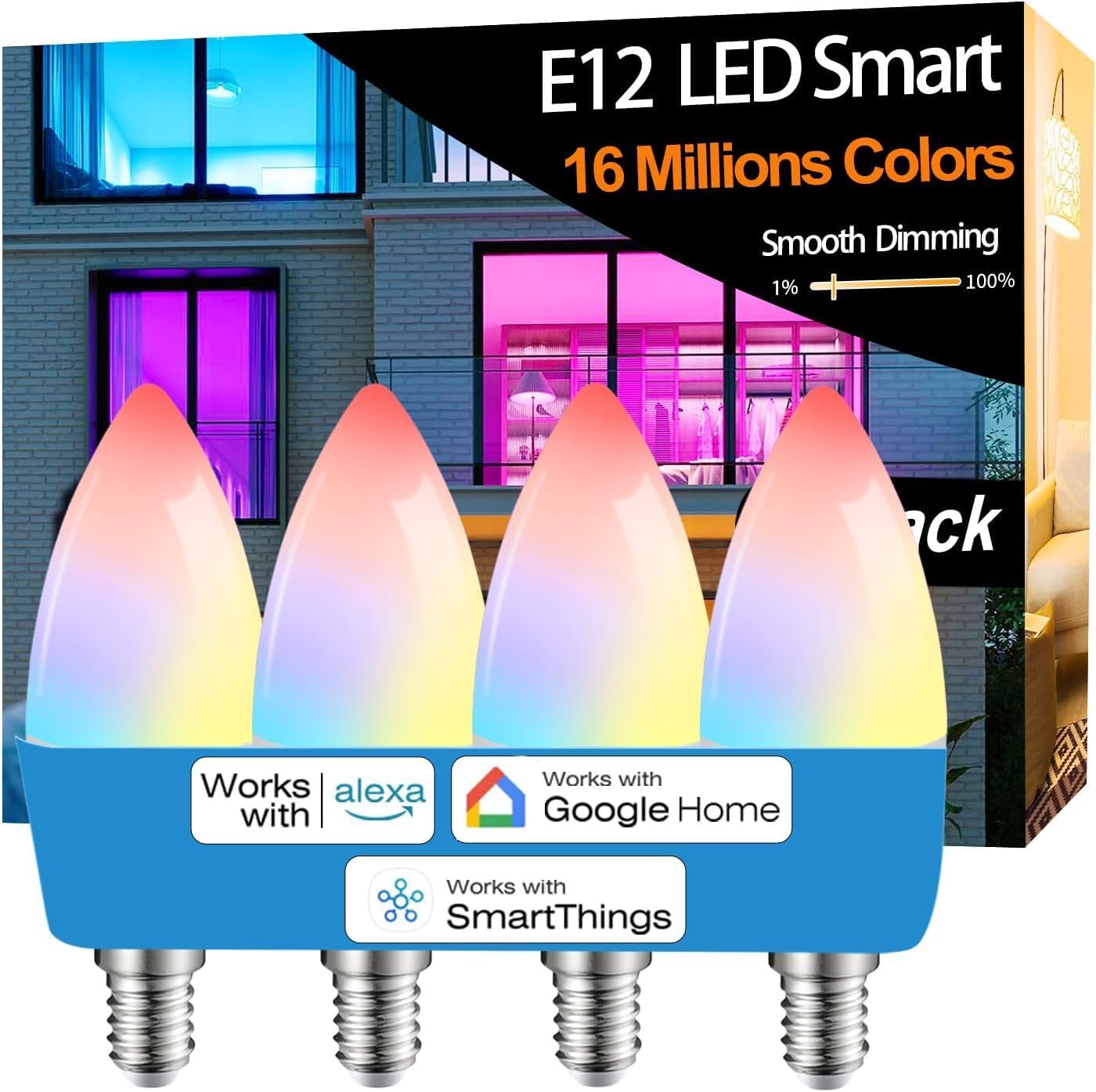 Vinaco E12 Smart LED Bulb 5W 600LM - Color Changing WiFi Bulbs