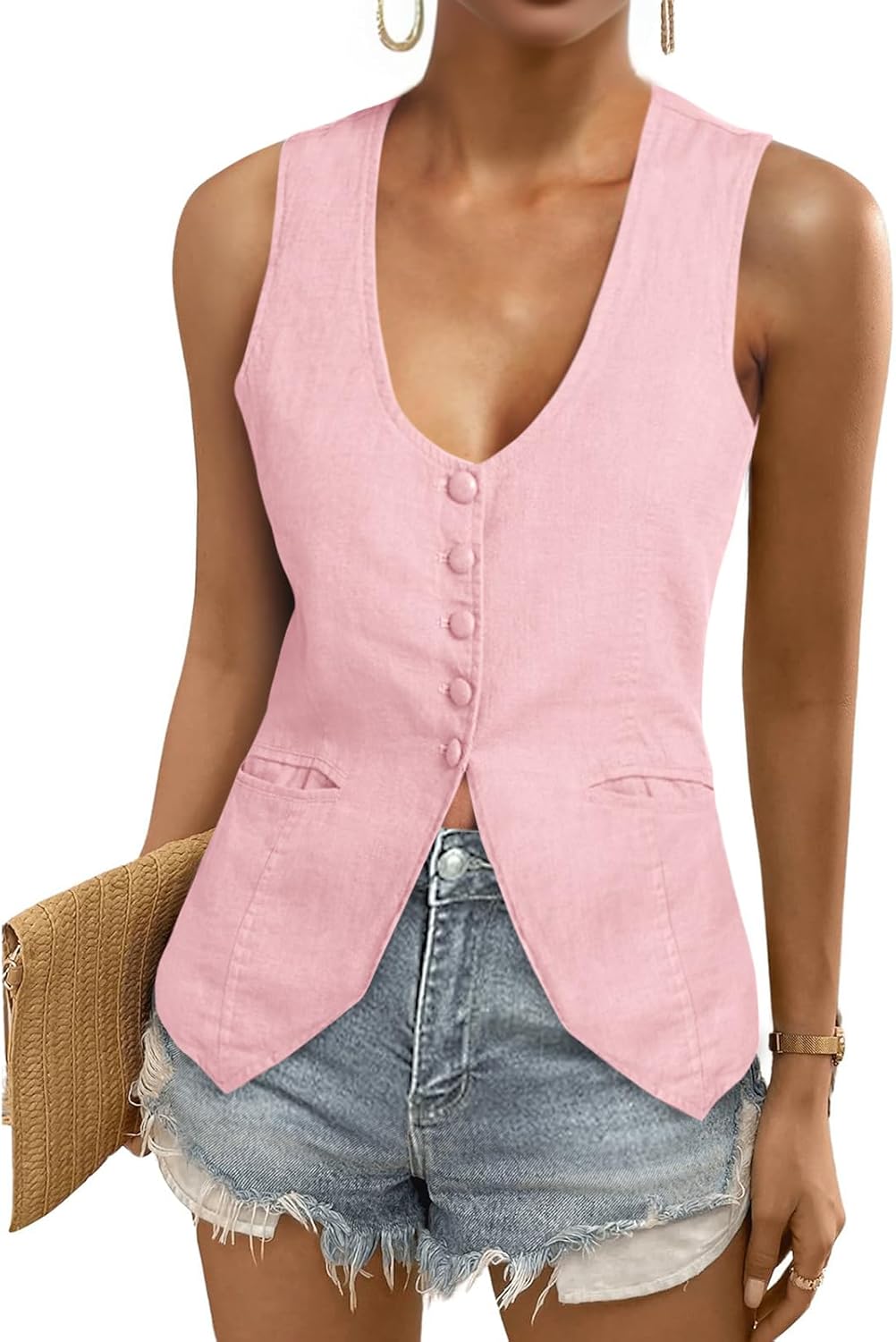 Tankaneo Womens Scoop Neck Blazer Vest for Summer Style