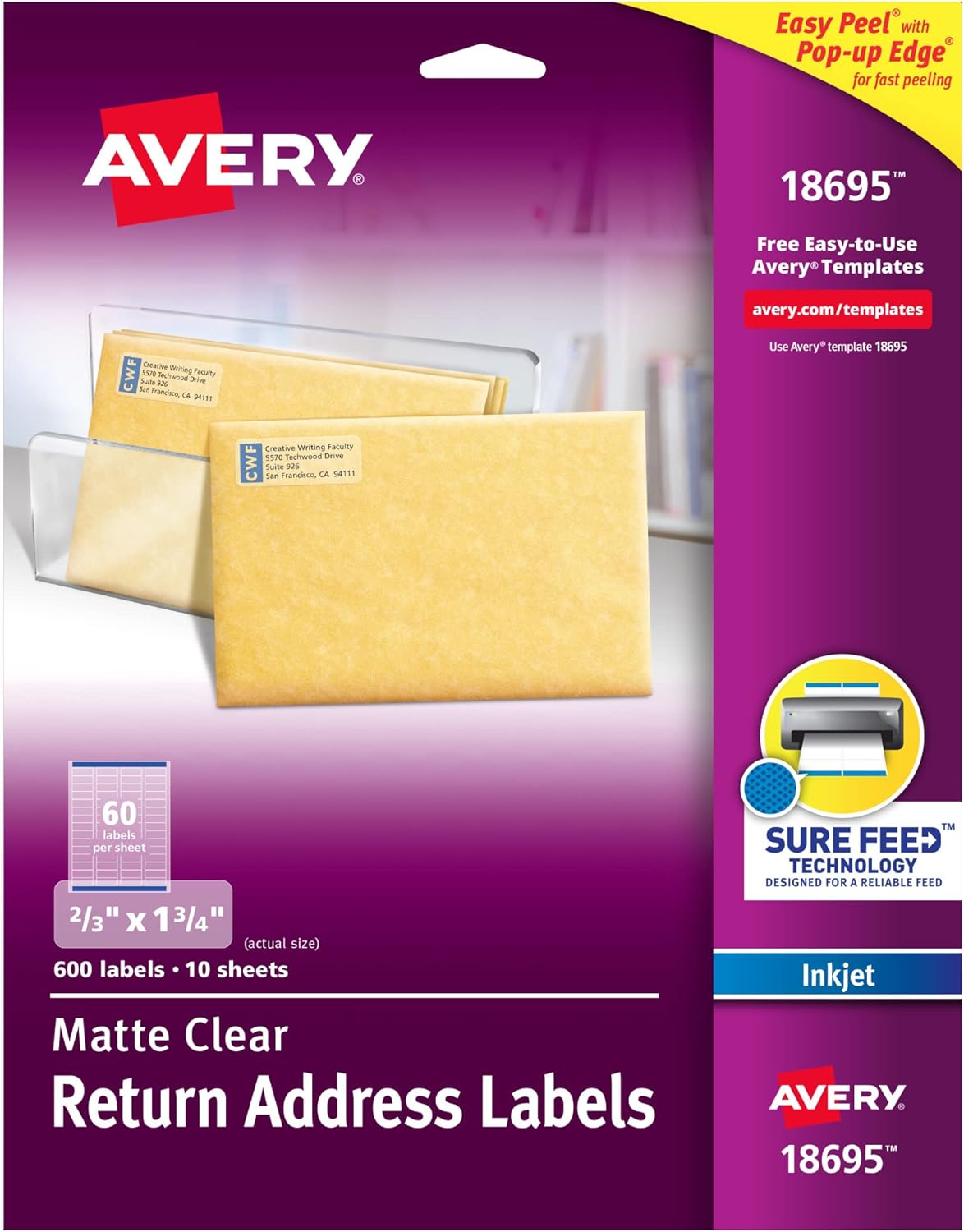 Avery Sure Feed Clear Return Address Labels - 600 Pack