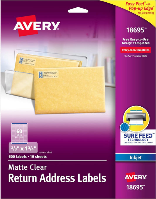 Avery Matte Clear Return Address Labels with Sure Feed Technology