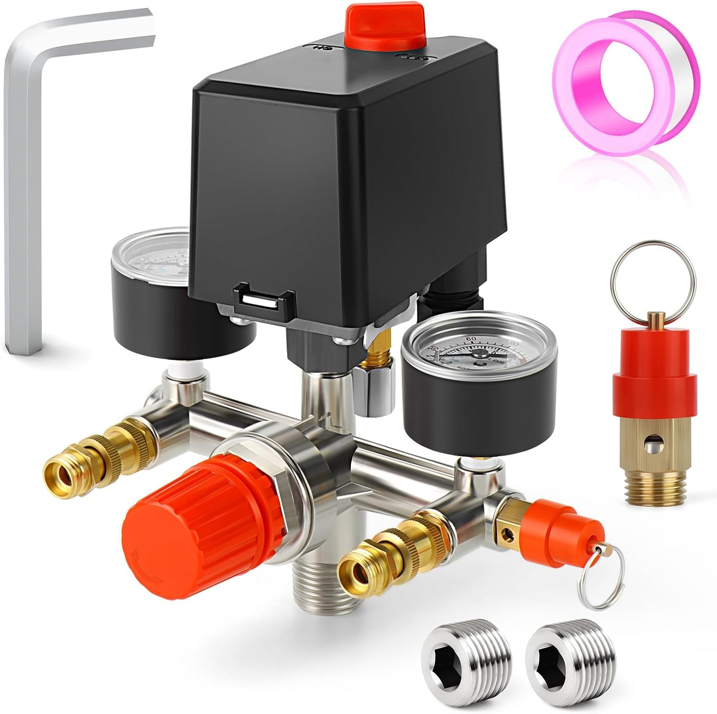 120-150 PSI Air Compressor Control Valve - Precision Gauge Included