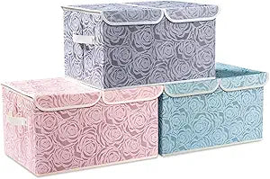 PRANDOM Large Foldable Storage Bins with Lids for Organizing