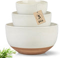 Ceramic Mixing Bowls Set of 3 - Rustic Nesting Stoneware Bowls