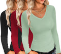 Ekouaer Womens V Neck Long Sleeve Slim Fit Tops - Lightweight