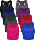 Women 8-Pack Cotton Crop Tank Tops - Comfortable Racerback Basics