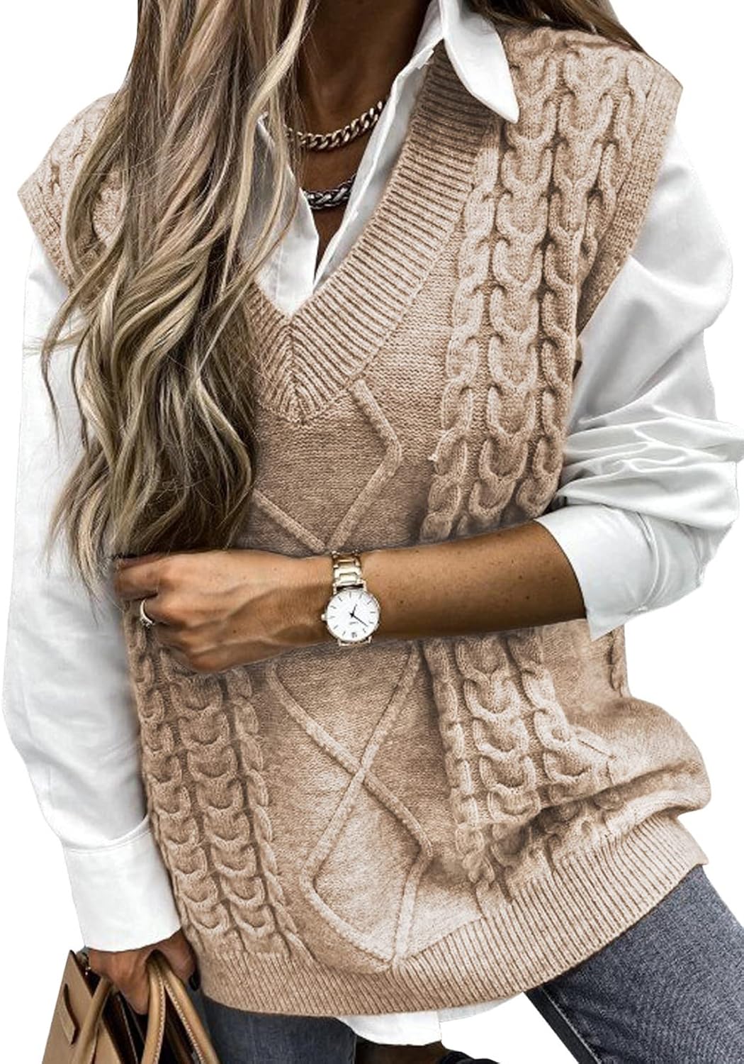 EVALESS Oversized Sweater Vest for Women - Stylish V Neck Design