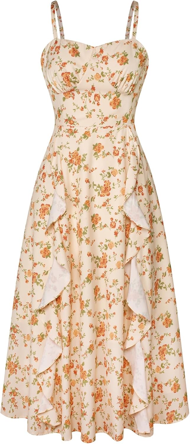 Belle Poque Boho Midi Sun Dresses for Women - Ruffle Design