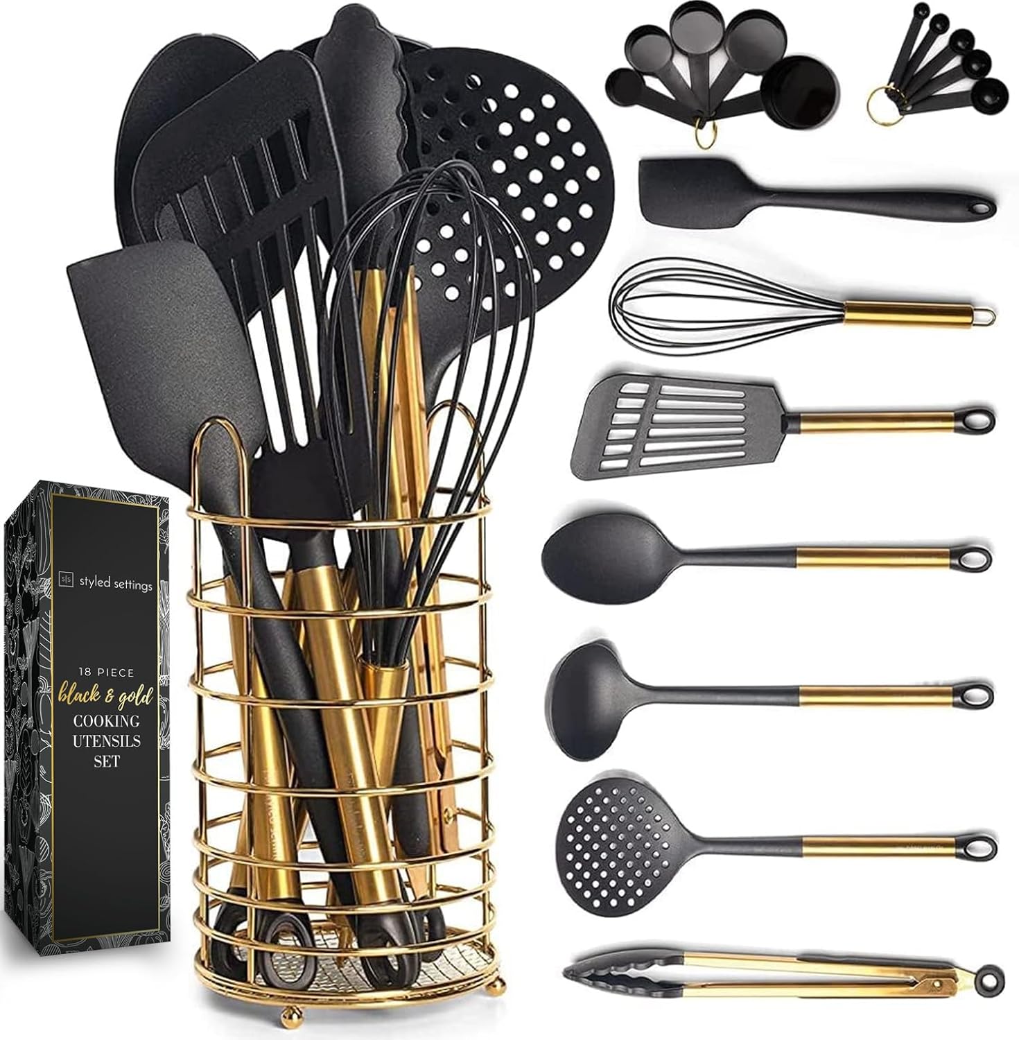 Stylish Black and Gold Kitchen Utensils Set for Cooking Needs