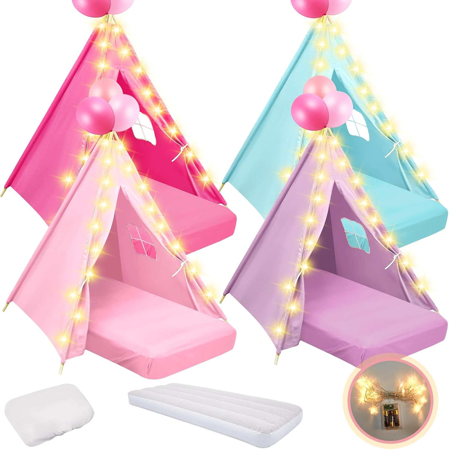Lemosae 4 Pack Teepee Tent for Kids Slumber Party Fun