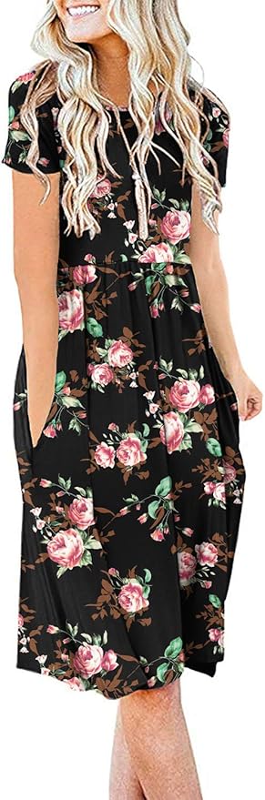 DB MOON Women Casual Short Sleeve Dresses with Pockets