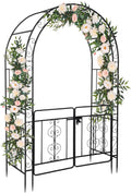 Garden Arch Arbor with Entry Door 7ft - Heavy Duty Metal Trellis