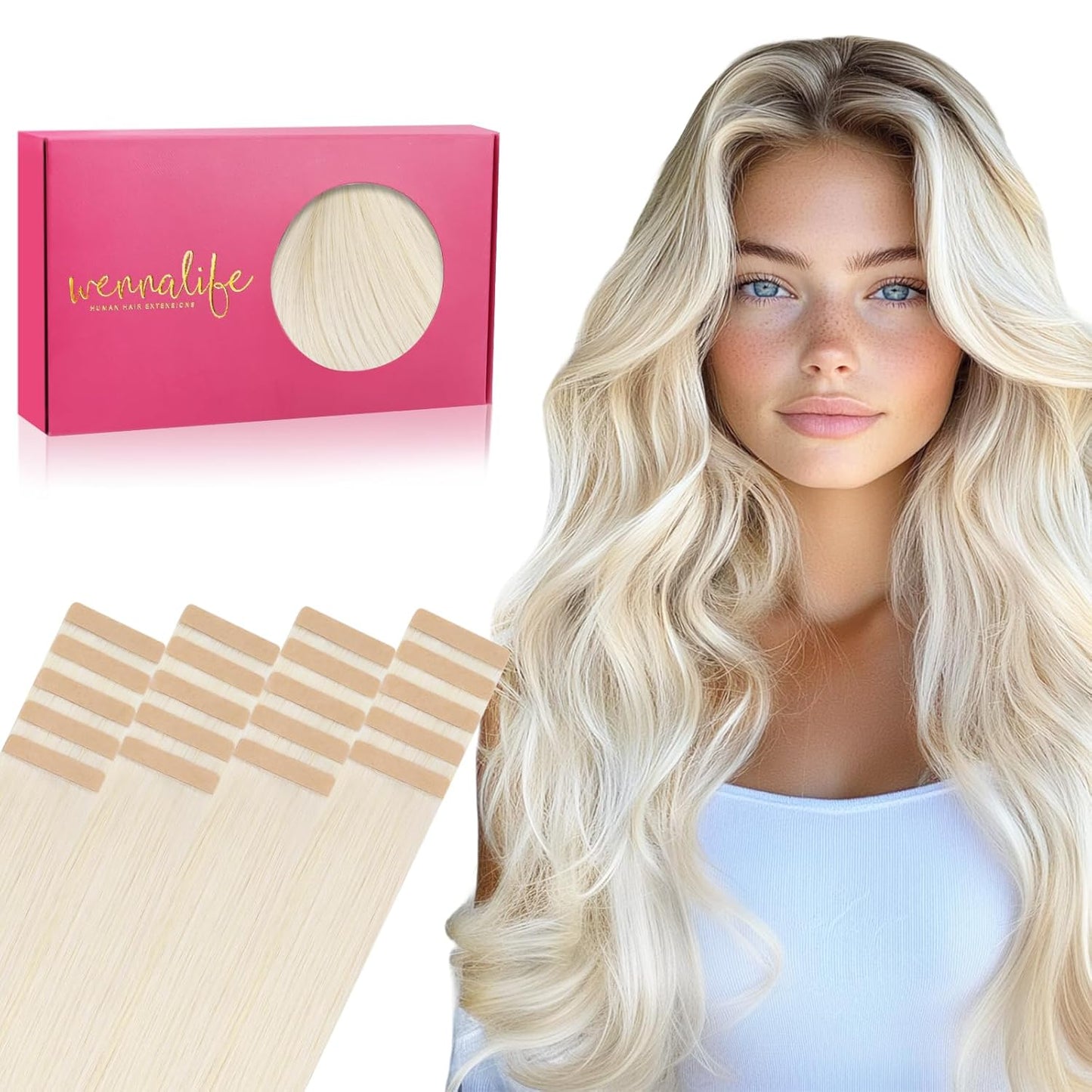 WENNALIFE Tape in Hair Extensions for Stunning White Blonde Looks