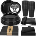 Black Plastic Plates for Party 252 PC Set - Durable Disposable