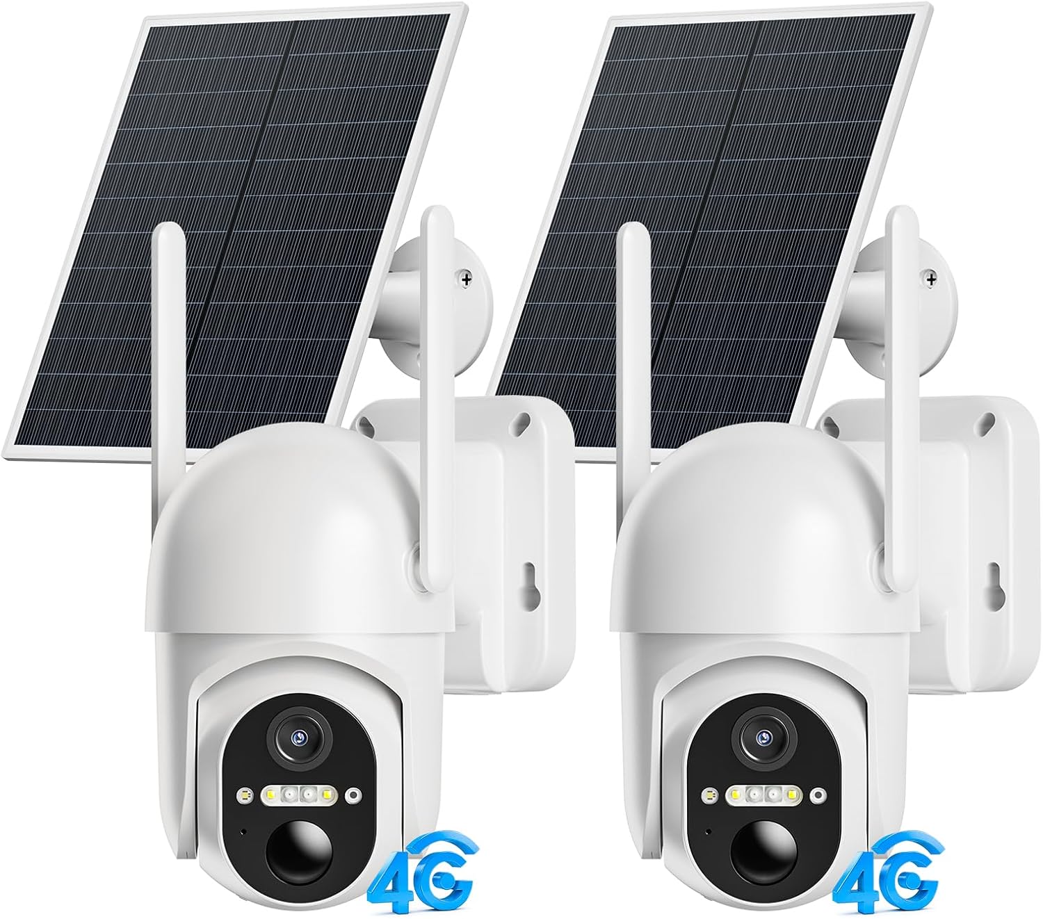 2-Pack Solar Powered LTE Security Cameras - 2K Color Night Vision
