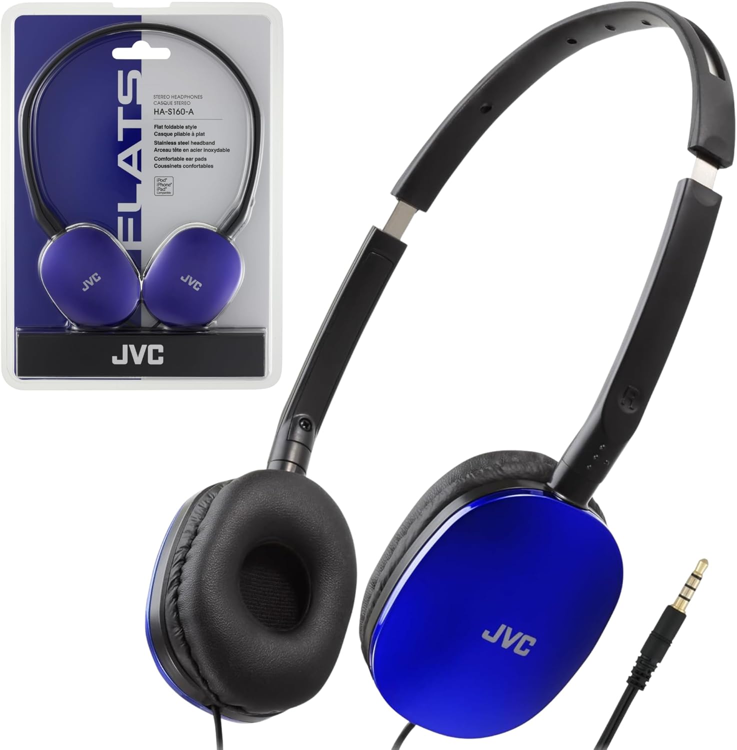 JVC Flat Foldable Headphones - Powerful Sound, Lightweight & Comfortable
