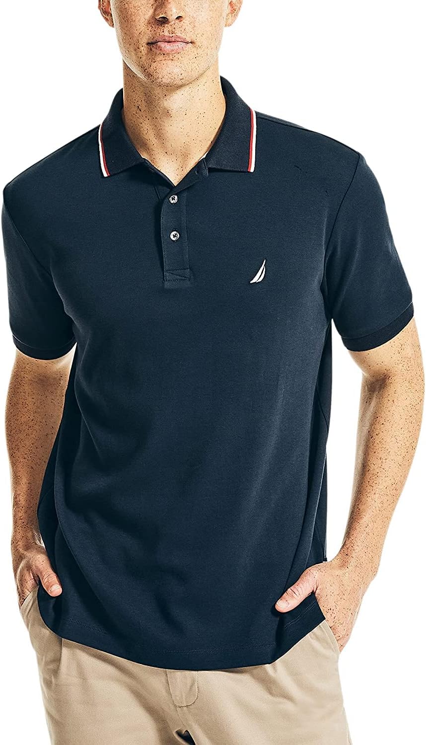 Nautica Men's Classic Fit Short Sleeve Dual Tipped Collar Polo