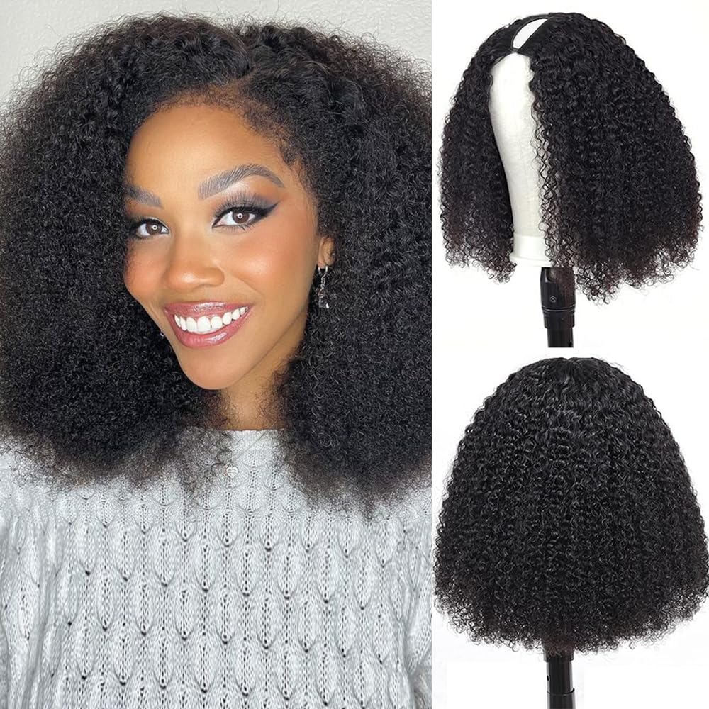 Afro Kinky Curly V Part Human Hair Wig for Black Women