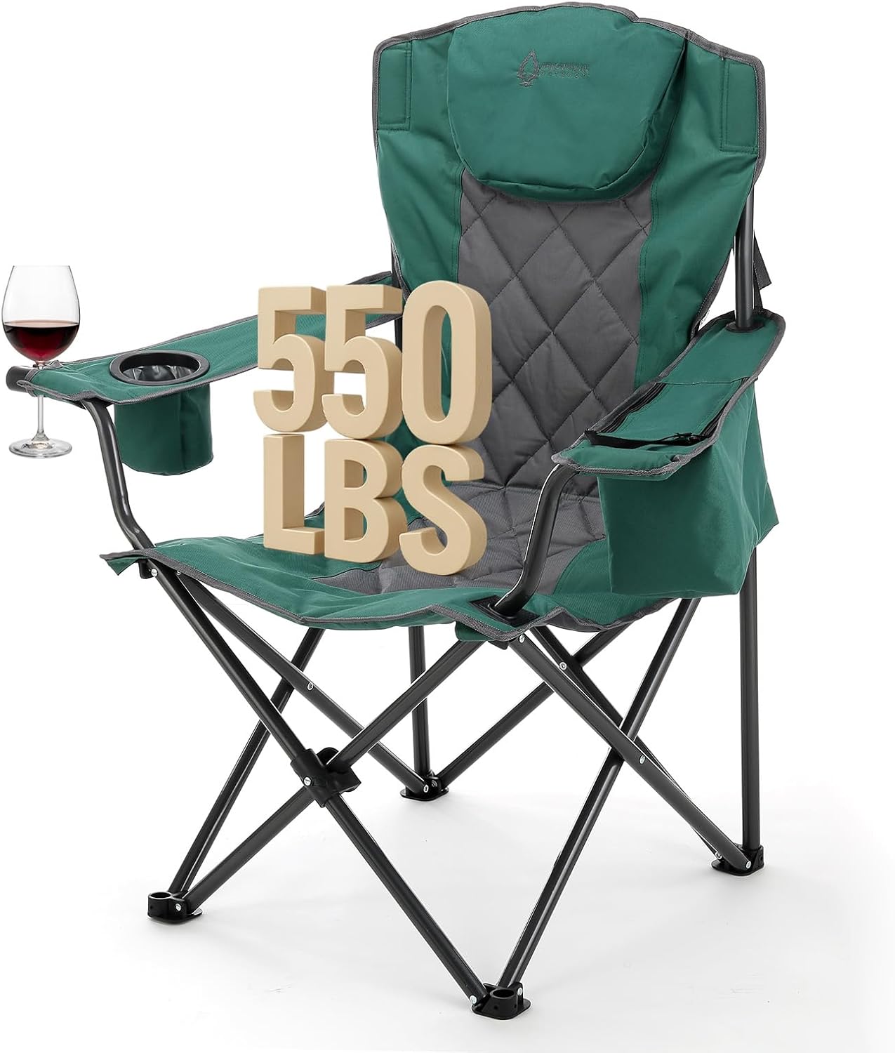 Portable Deluxe Folding Camp Quad Chair with Headrest & Cooler