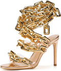 Gold Chain Clear PVC Strappy Stiletto Sandals - Statement Heels