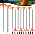 10PC Heavy Duty Camping Tent Stakes Set - Non-Rust Metal Pegs with Rubber Sleeves