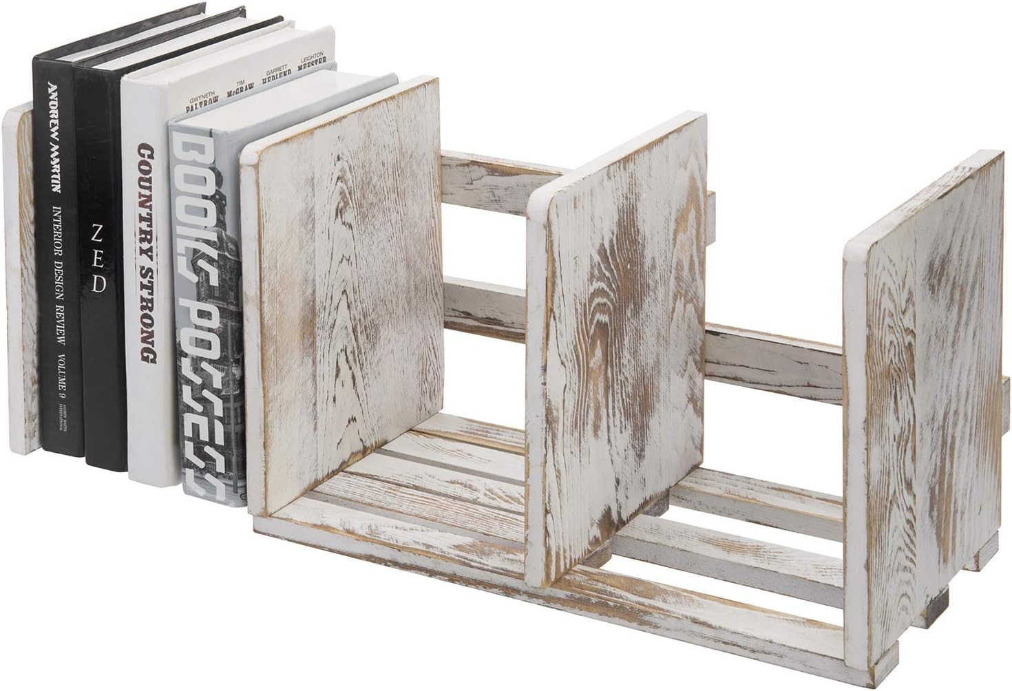 Rustic Expandable Whitewashed Wood Desktop Bookshelf Organizer