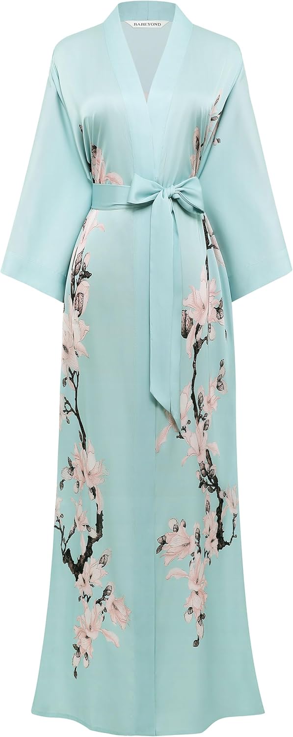 BABEYOND Kimono Robe Cover Up Long Floral Satin Sleepwear