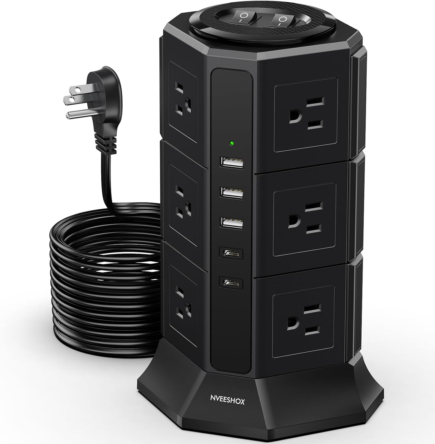 Surge Protector Power Strip Tower with 12 AC Outlets and USB Ports