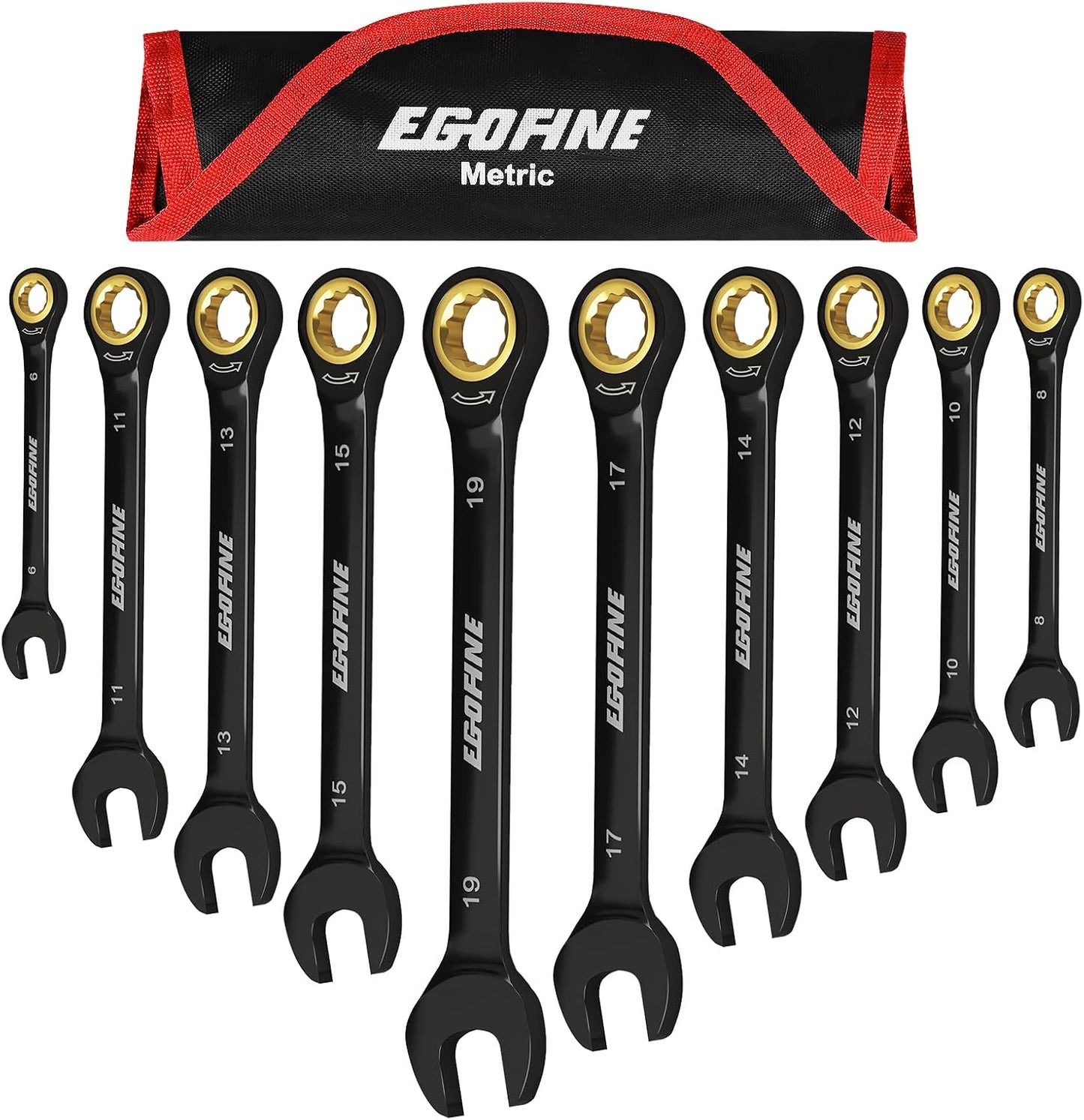 Egofine Ratcheting Wrench Set: 10 Piece Metric Tool Set