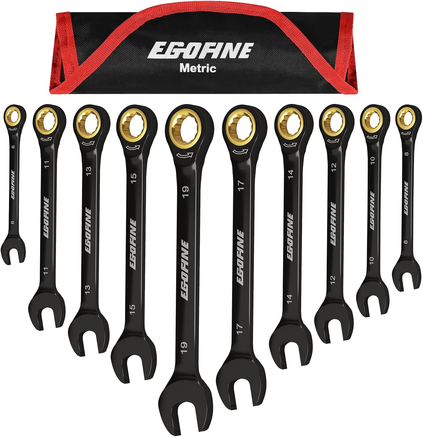 Egofine Ratcheting Wrench Set: 10 Piece Metric Tool Set