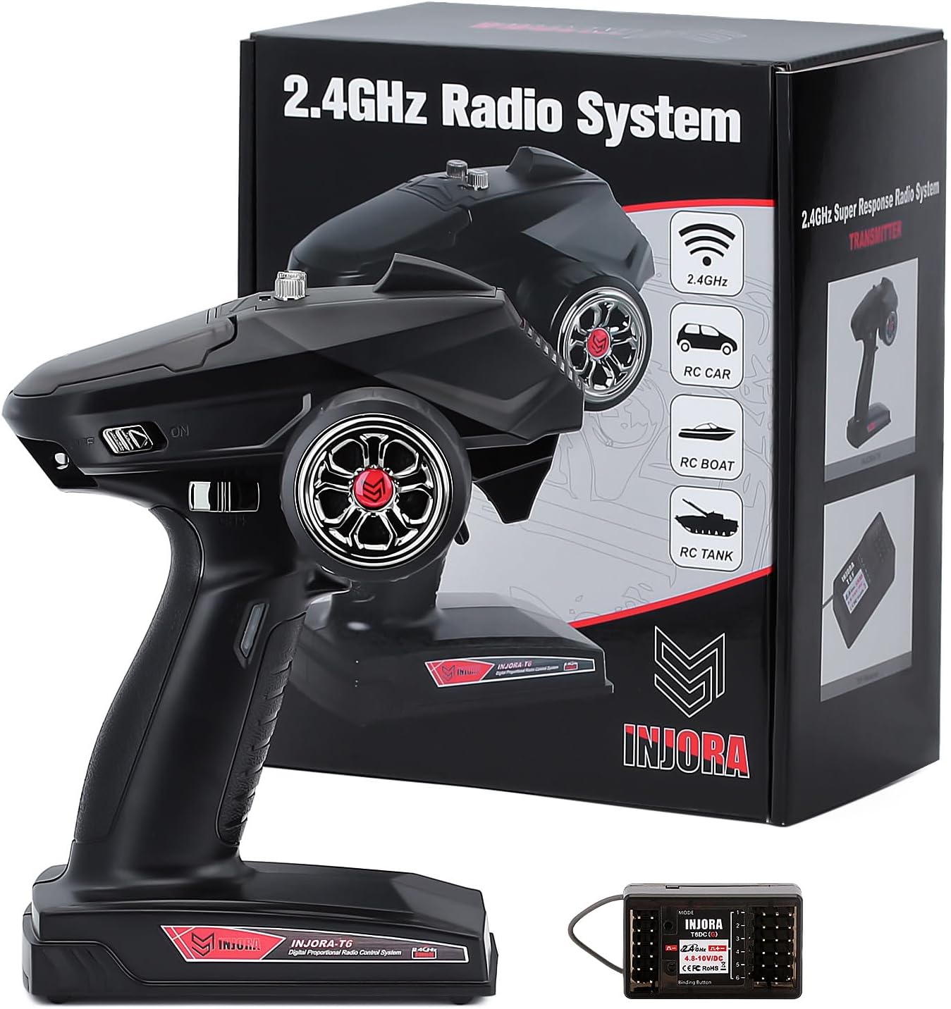 INJORA RC Transmitter 2.4GHz 6CH Controler for RC Cars and Boats