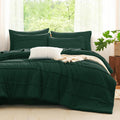 CozyLux Queen Comforter Set Emerald Green - Soft Prewashed Pinch Pleat