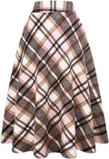 Long Plaid Wool Skirt for Women High Waist Ankle-Length Warm