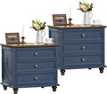 Farmhouse Night Stand Set of 2 with 3 Drawers for Bedroom