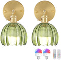 Vintage Battery Operated Wall Sconce with Green Tulip Glass Shade