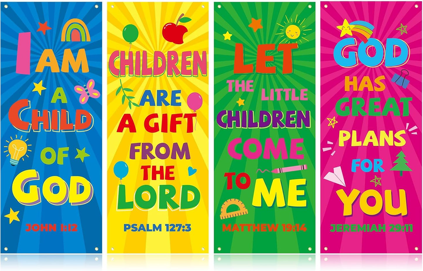 4 Pcs Church Banners with Scripture for Sanctuary Wall Decor