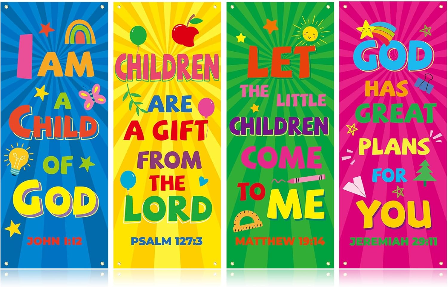 4 Pcs Church Banners with Scripture for Sanctuary Wall Decor