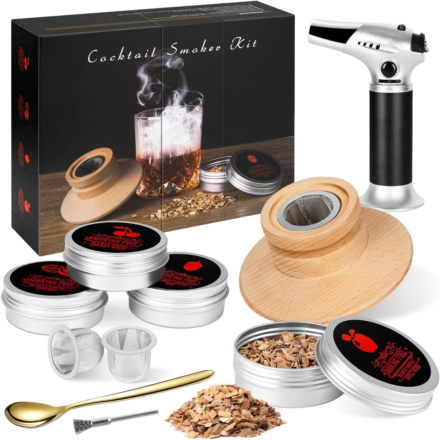 Bourbon Smoker Kit with Torch & Wood Chips