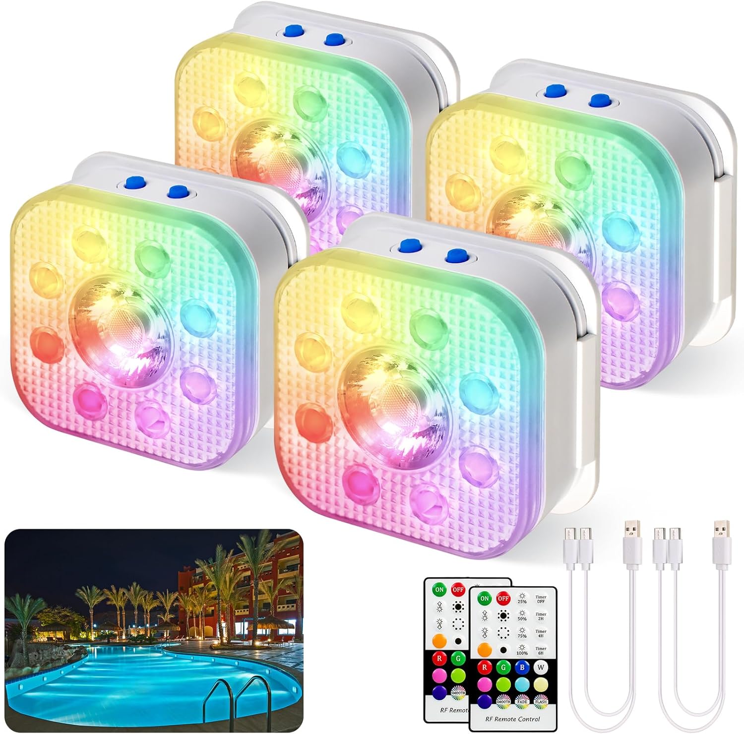 Rechargeable Submersible LED Pool Lights with Remote Control
