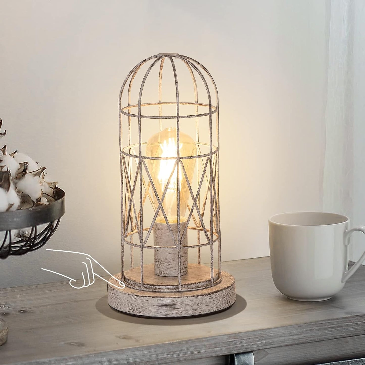 Touch Control Table Lamp with Brushed White Oak Cage Design