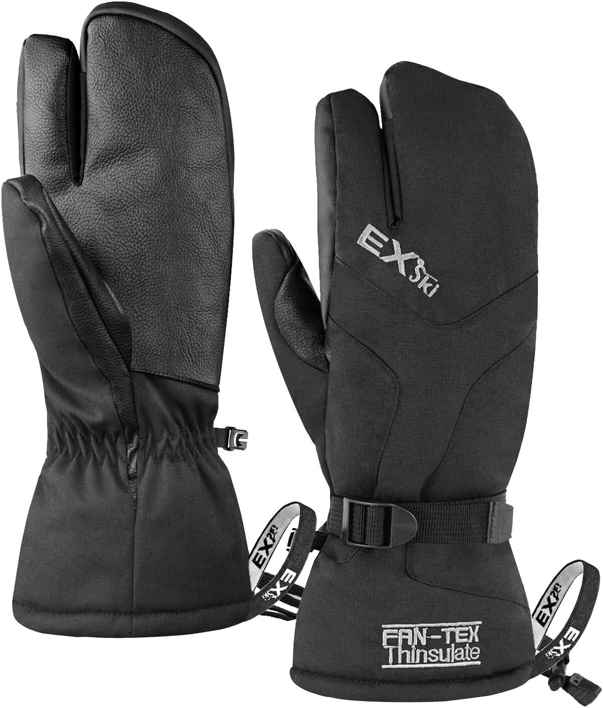 EXski Waterproof 3-Finger Ski Gloves - Warm Snow Mittens