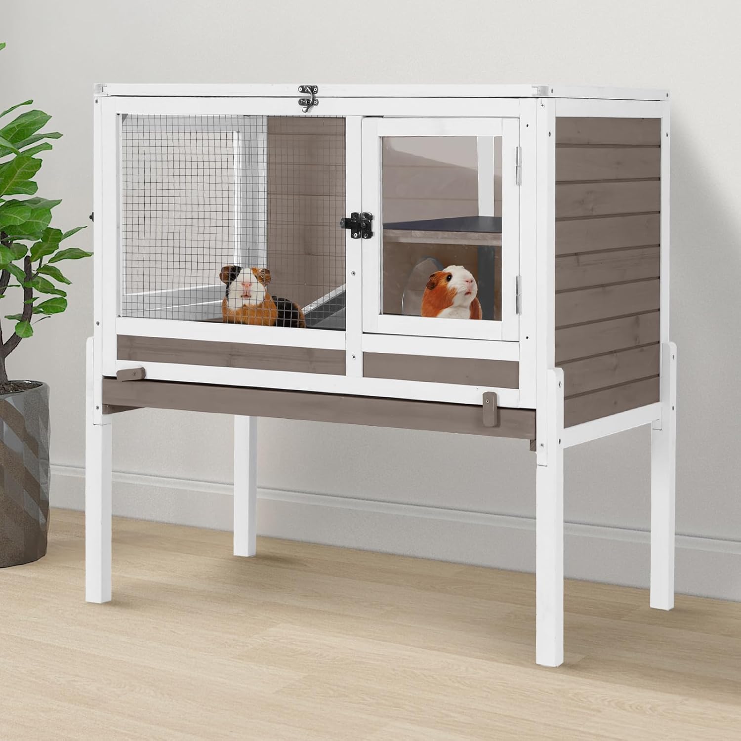 GUTINNEEN Indoor Rabbit Hutch with Chew-Proof Ramp for Pets