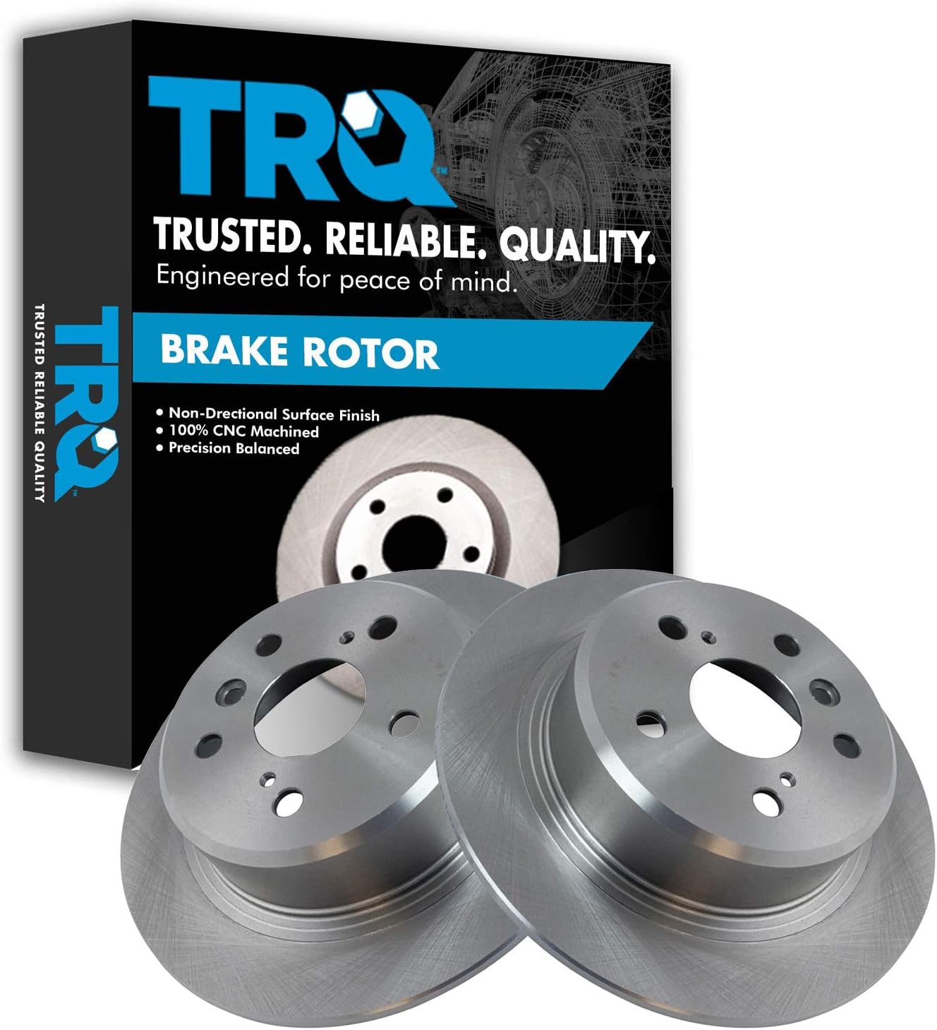 TRQ Rear Brake Rotors Set Solid for 1995-1999 Toyota Avalon