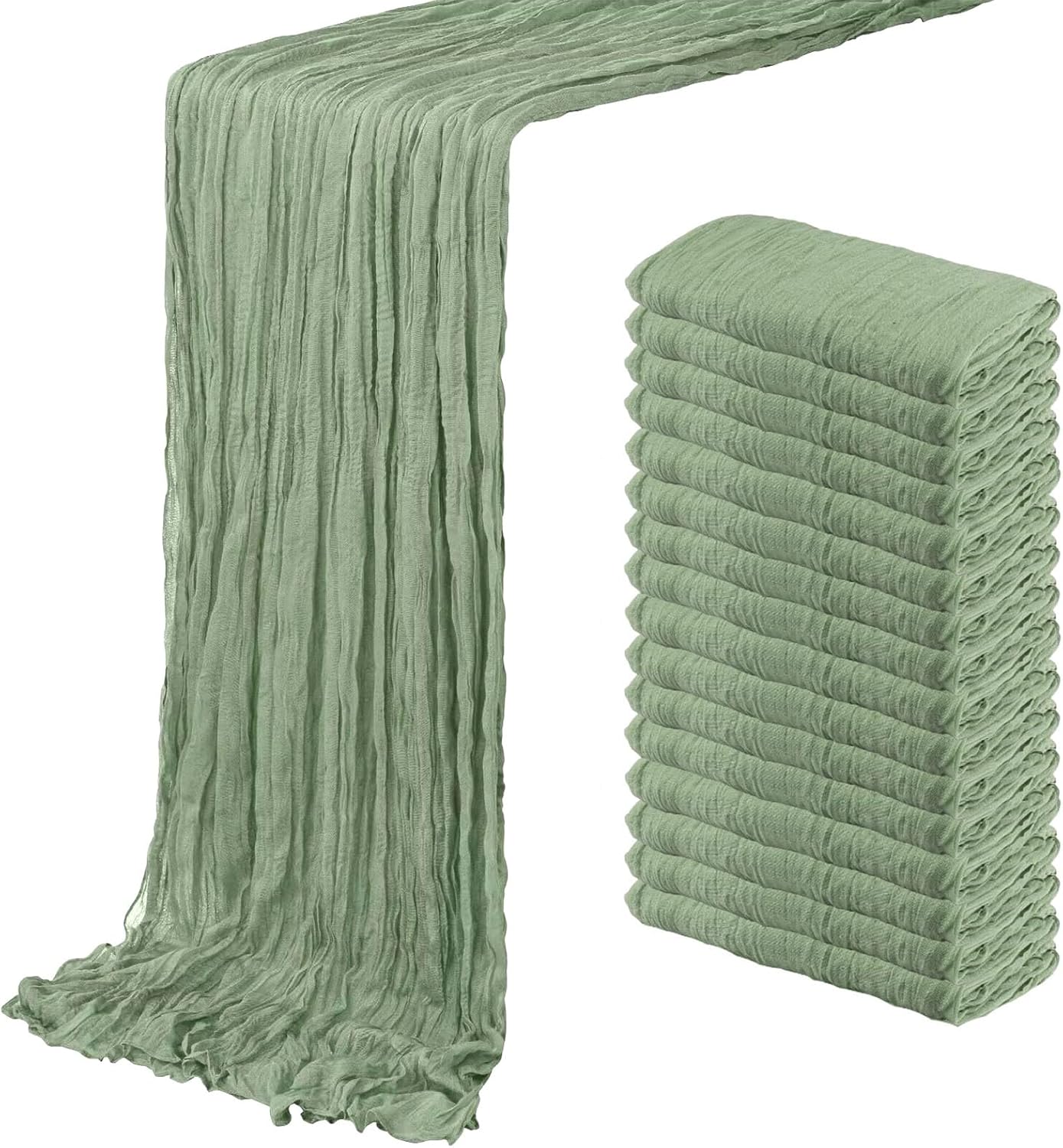 16 Pack Sage Green Cheesecloth Table Runner for Elegant Events
