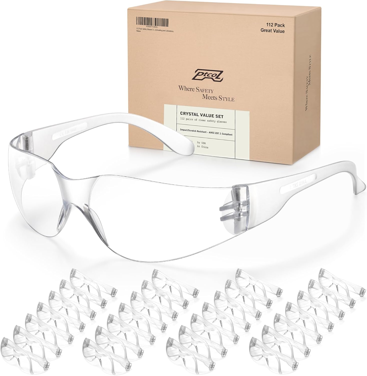 112 Pack Safety Glasses for Construction and Laboratory Use