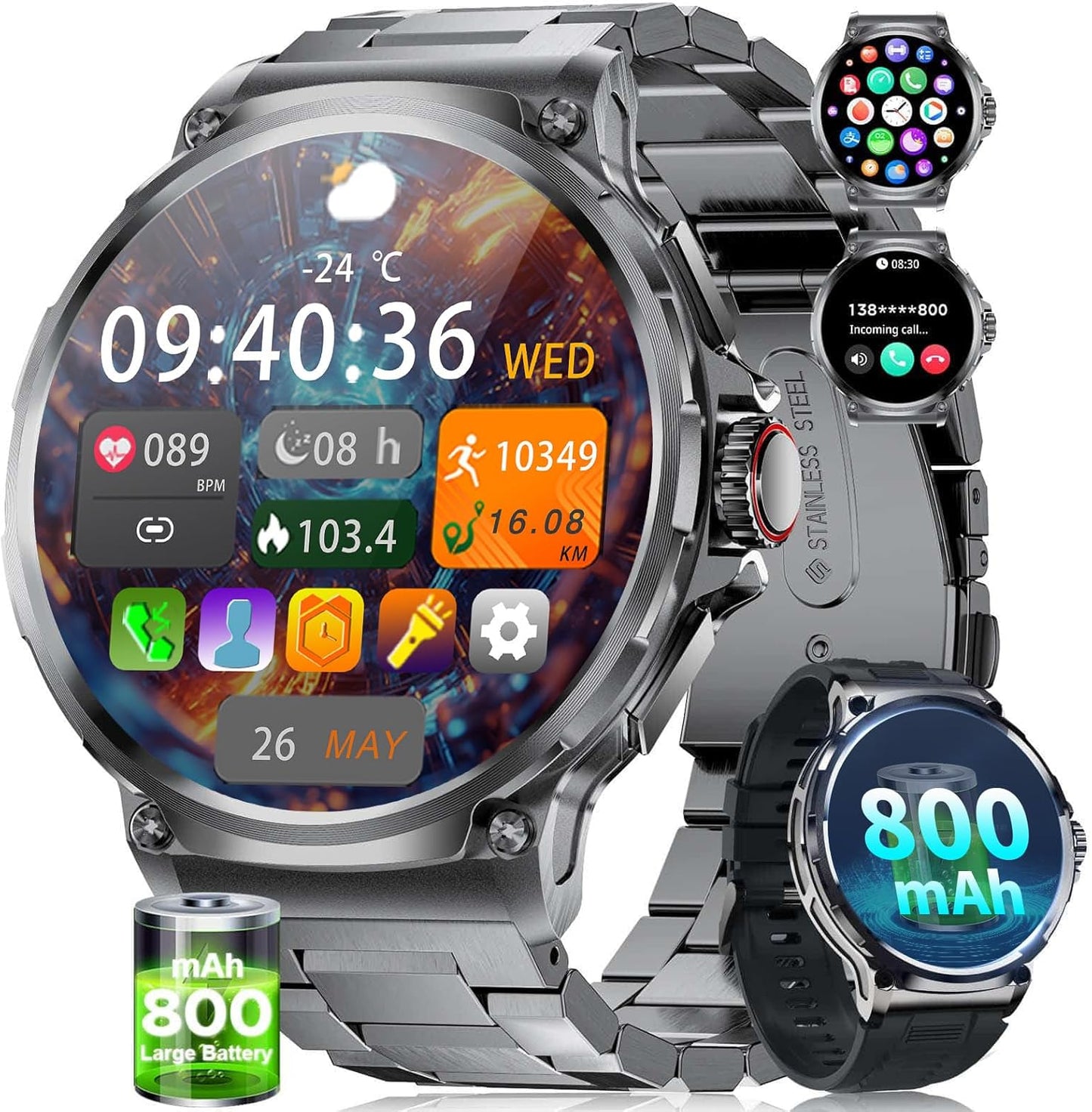 SUNKTA Military Smart Watch for Men with Bluetooth Calling